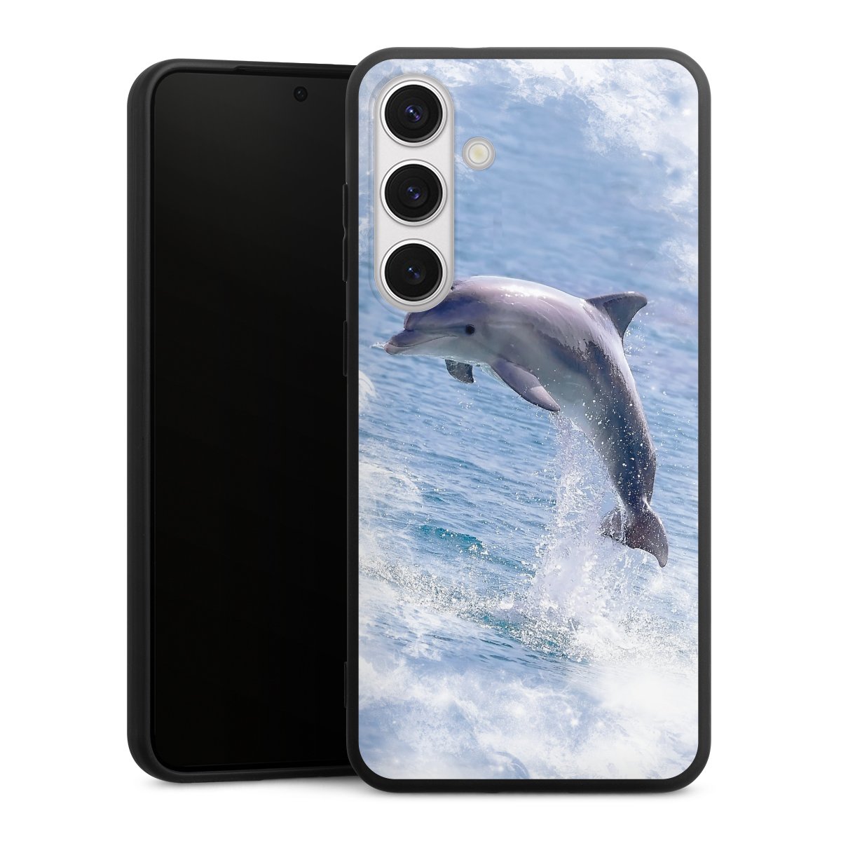 Galaxy S24+ Handy Premium Silikon Hülle Handyhülle schwarz Case Dolphin Ocean Wale Silikon Premium Case