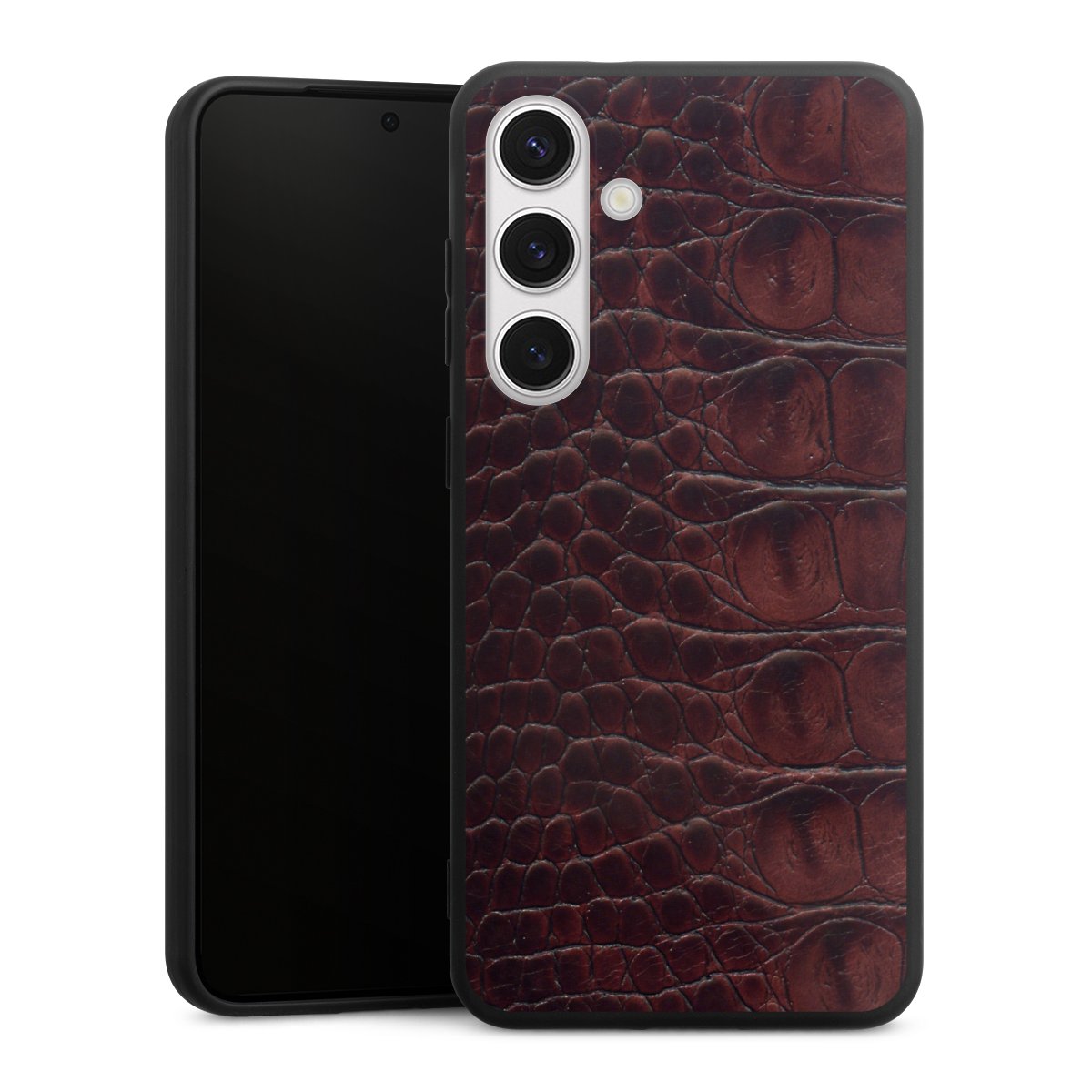 Galaxy S24+ Handy Premium Silikon Hülle Handyhülle schwarz Case Crocodile Animal Print Leather Silikon Premium Case