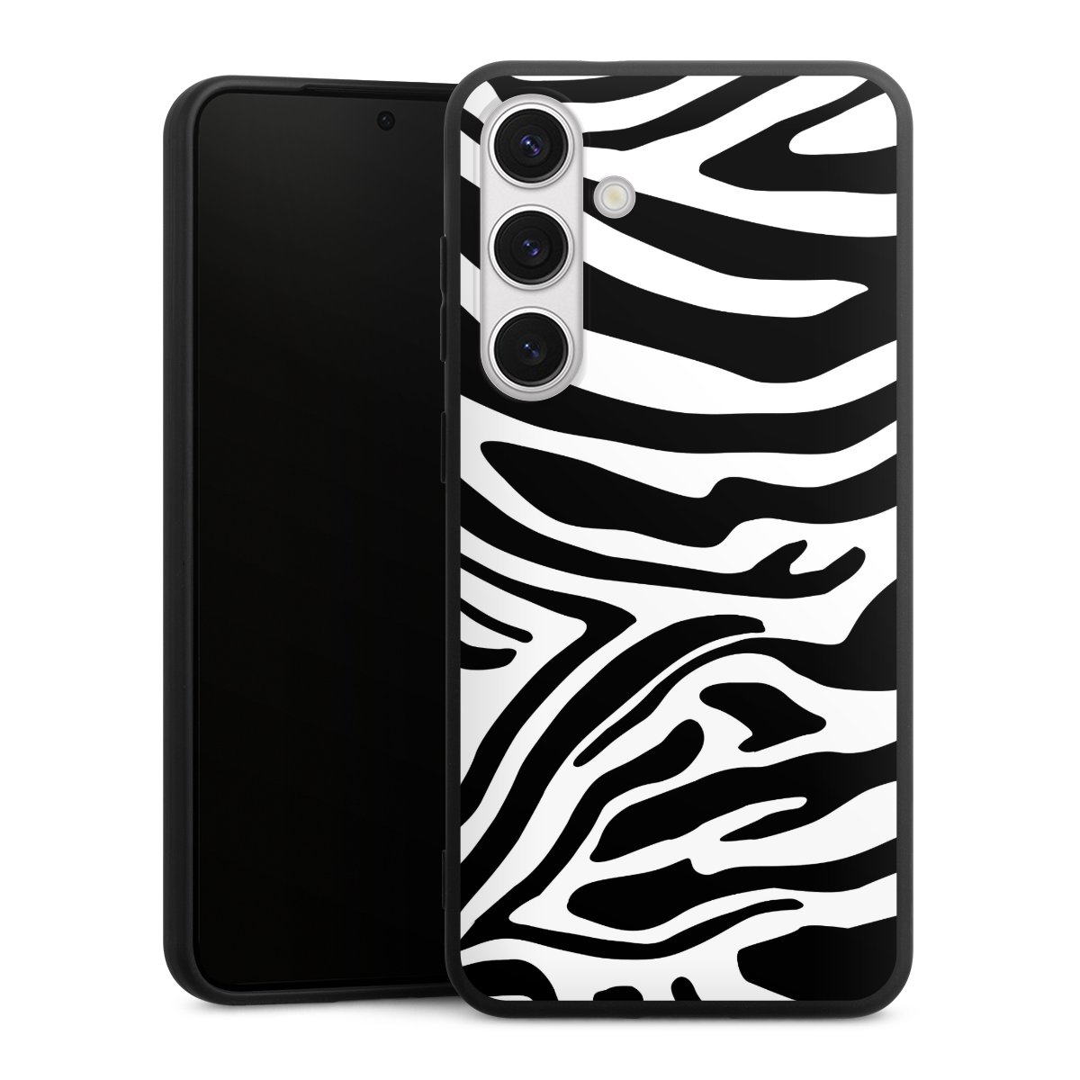 Galaxy S24+ Handy Premium Silikon Hülle Handyhülle schwarz Case Zebra Animal Look Animal Print Silikon Premium Case