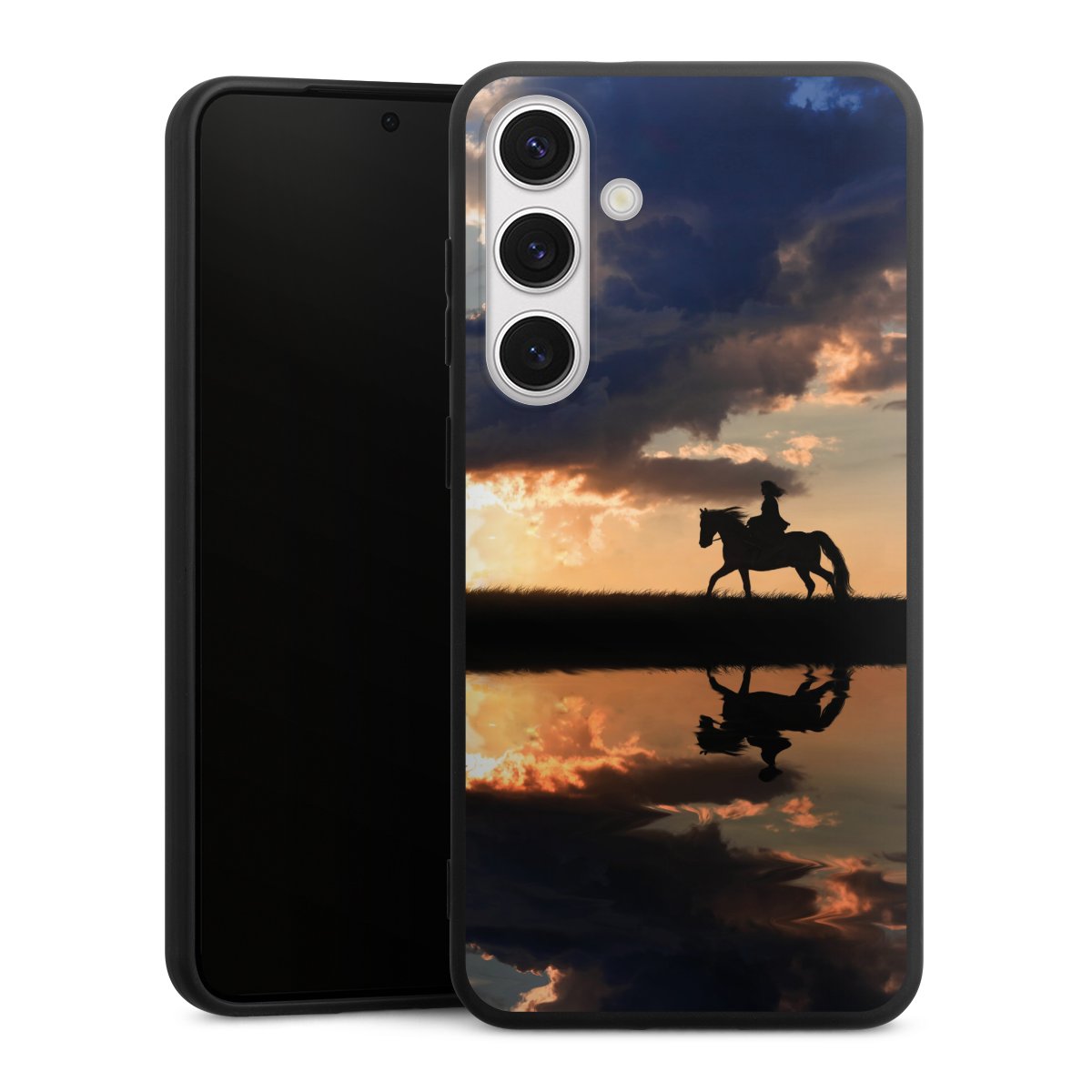 Galaxy S24+ Handy Premium Silikon Hülle Handyhülle schwarz Case Horse Sunset Horseback Riding Silikon Premium Case