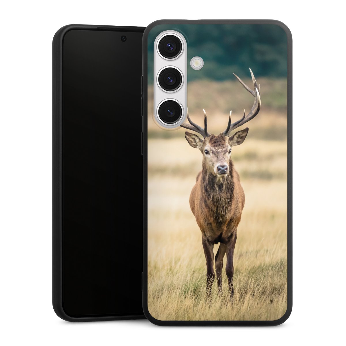 Galaxy S24+ Handy Premium Silikon Hülle Handyhülle schwarz Case Deer Meadow Forrest Silikon Premium Case