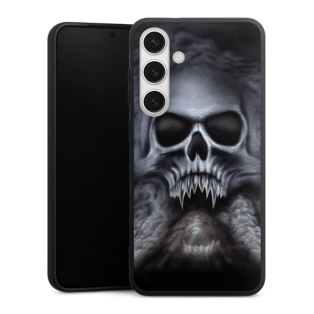 Galaxy S24+ Handy Premium Silikon Hülle Handyhülle schwarz Case Totenkopf Skull Silikon Premium Case