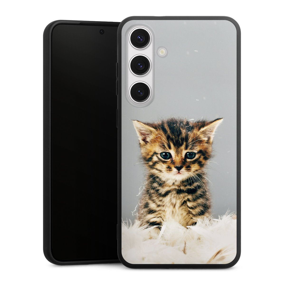 Galaxy S24+ Handy Premium Silikon Hülle Handyhülle schwarz Case Cat Feather Pet Silikon Premium Case