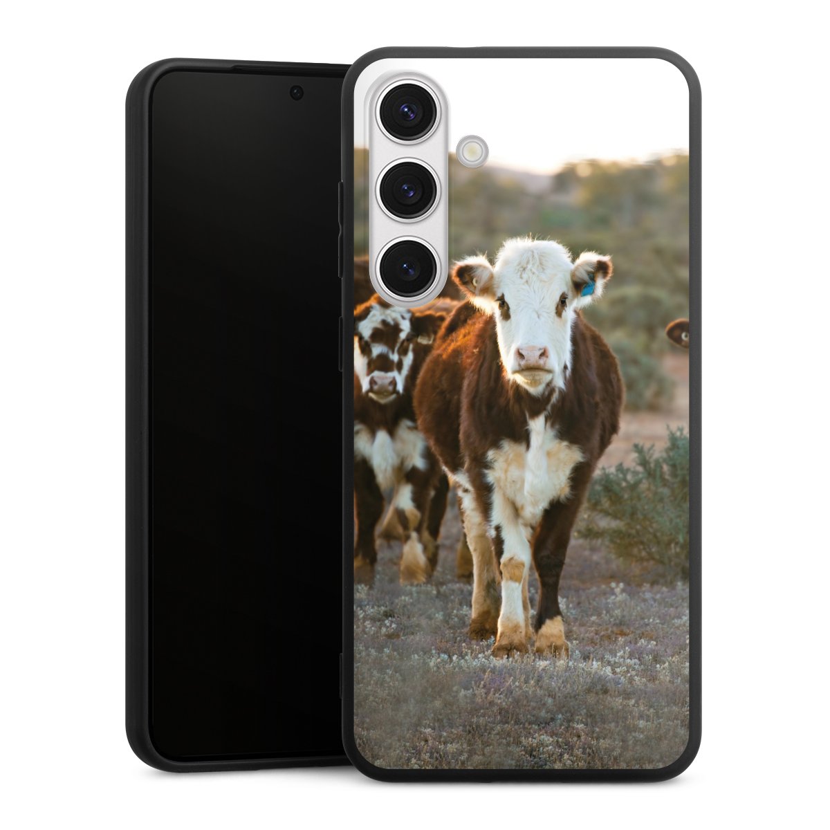 Galaxy S24+ Handy Premium Silikon Hülle Handyhülle schwarz Case Cow Farmer Calf Silikon Premium Case