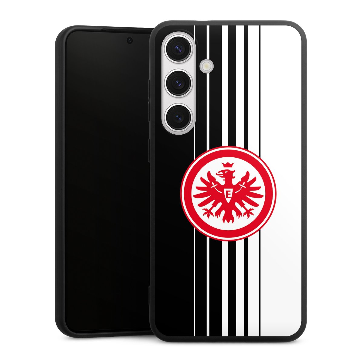 Galaxy S24+ Handy Premium Silikon Hülle Handyhülle schwarz Case Stripes Eintracht Frankfurt Official Licensed Product Silikon Premium Case