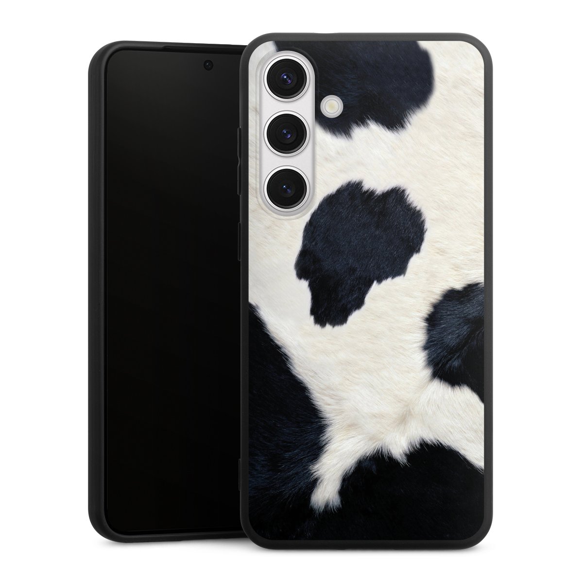 Galaxy S24+ Handy Premium Silikon Hülle Handyhülle schwarz Case Animal Look Animal Print Cow Skin Silikon Premium Case