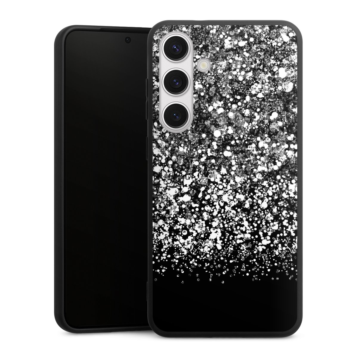 Galaxy S24+ Handy Premium Silikon Hülle Handyhülle schwarz Case Glitzer Snowflake Muster Silikon Premium Case