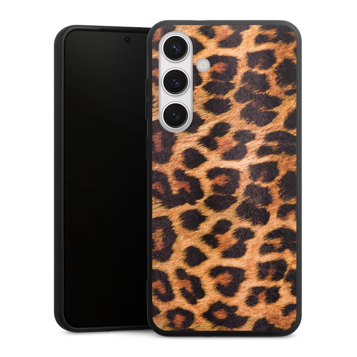 Galaxy S24+ Handy Premium Silikon Hülle Handyhülle schwarz Case Animal Print Leopard Fur Silikon Premium Case