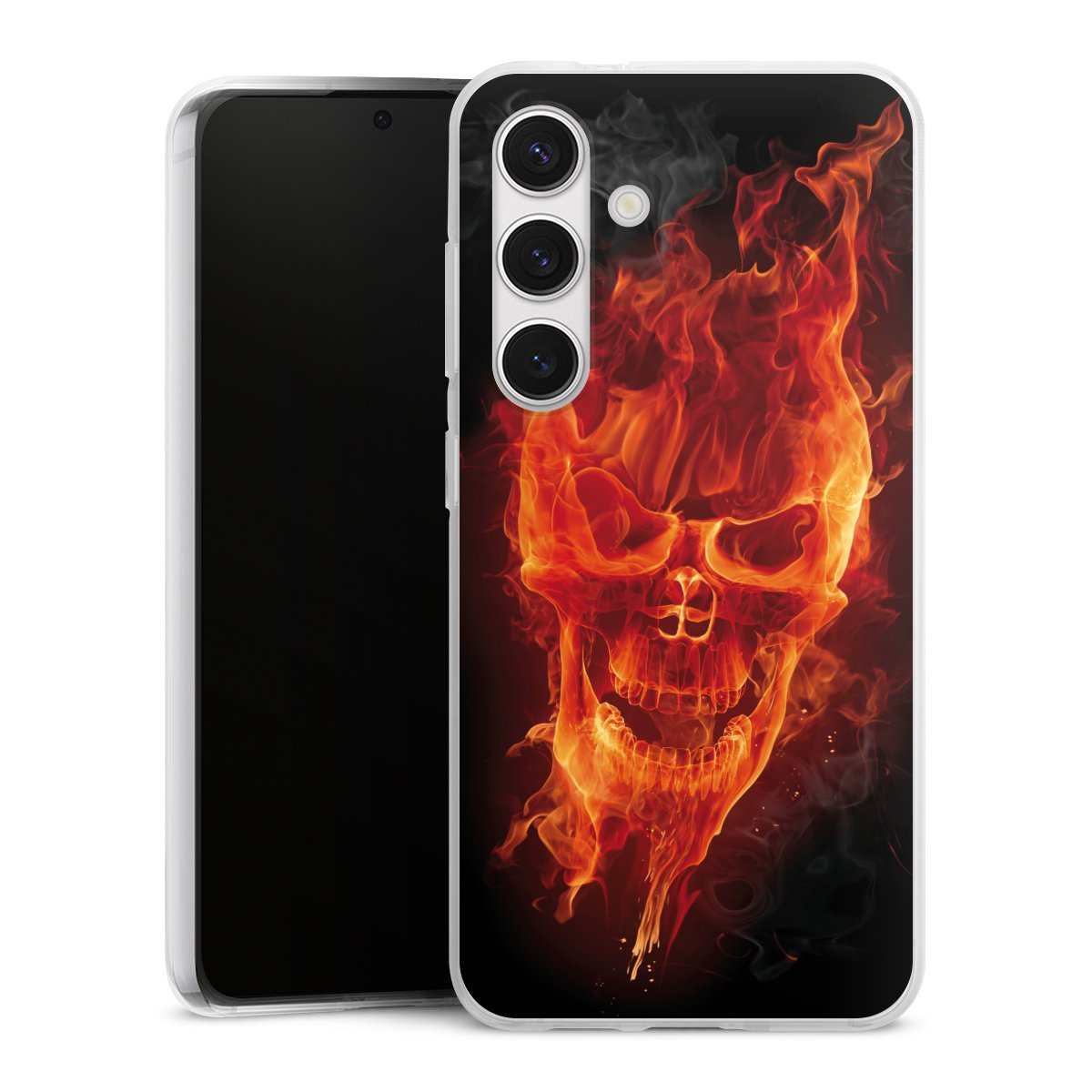 Galaxy S24 Handy Silikon Hülle Case transparent Handyhülle Totenkopf Skull Fire Silikon Case