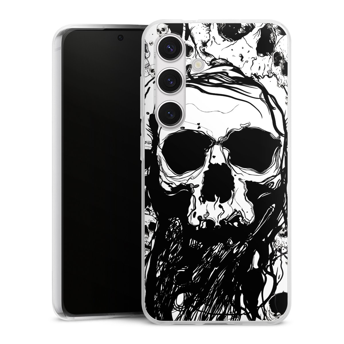 Galaxy S24 Handy Silikon Hülle Case transparent Handyhülle Totenkopf Halloween Silikon Case