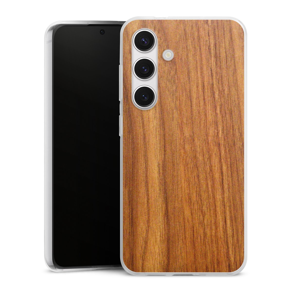 Galaxy S24 Handy Silikon Hülle Case transparent Handyhülle Wood Larch Wooden Look Silikon Case