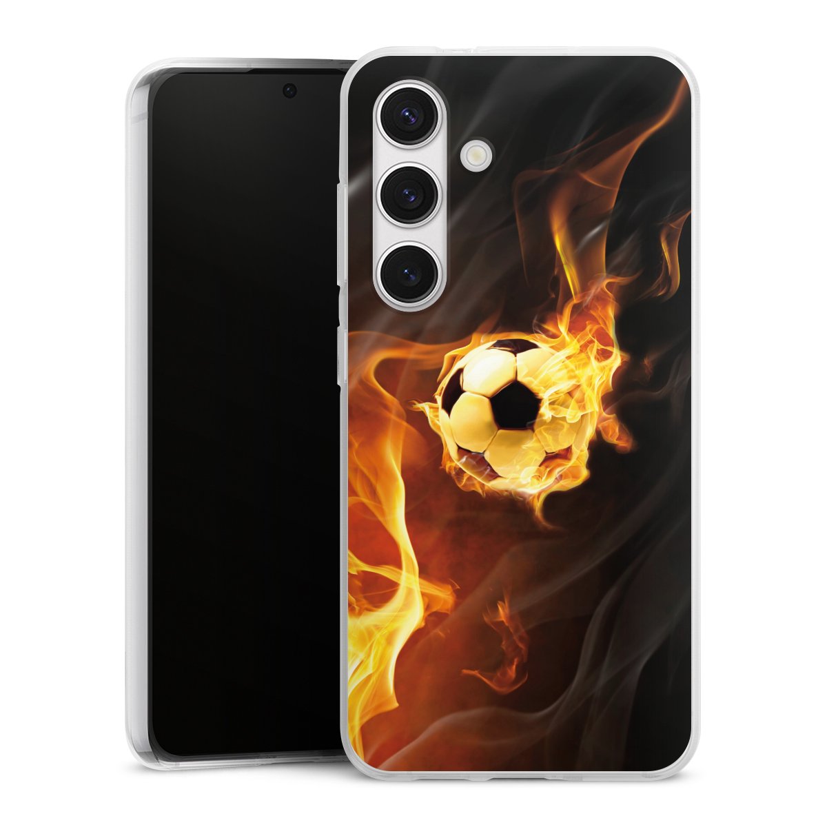 Galaxy S24 Handy Silikon Hülle Case transparent Handyhülle Ball Fire Soccer Silikon Case