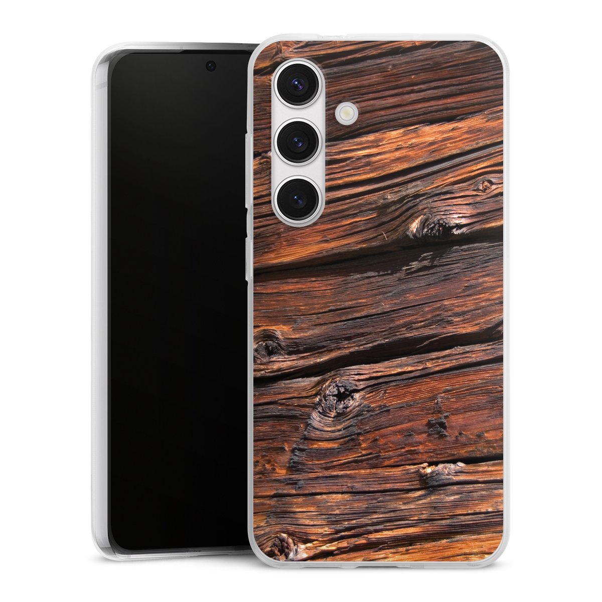 Galaxy S24 Handy Silikon Hülle Case transparent Handyhülle Beams Wooden Look Wood Silikon Case