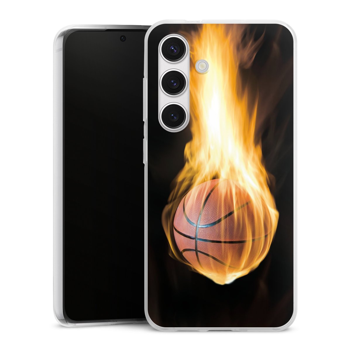 Galaxy S24 Handy Silikon Hülle Case transparent Handyhülle Basketball Sports Fire Silikon Case