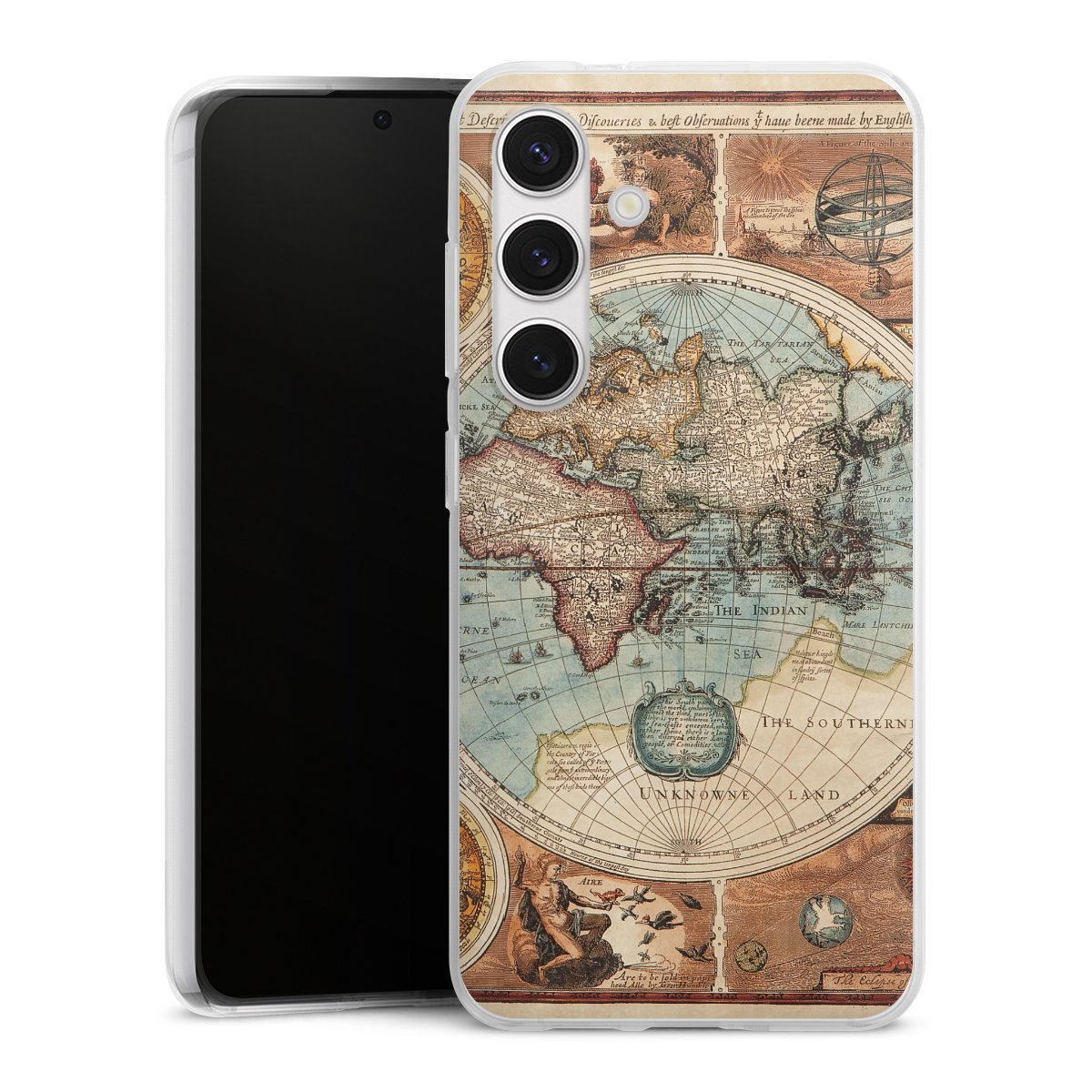 Galaxy S24 Handy Silikon Hülle Case transparent Handyhülle World Map Vintage Map Silikon Case