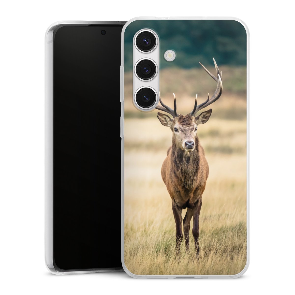 Galaxy S24 Handy Silikon Hülle Case transparent Handyhülle Deer Meadow Forrest Silikon Case