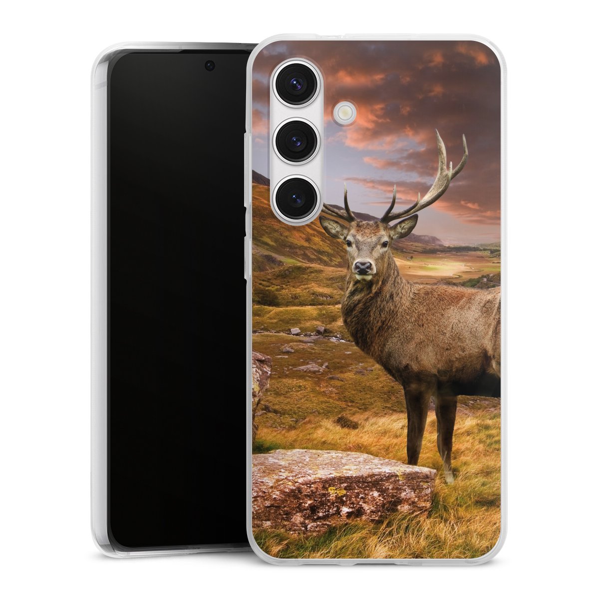 Galaxy S24 Handy Silikon Hülle Case transparent Handyhülle Meadow Mountain Deer Silikon Case