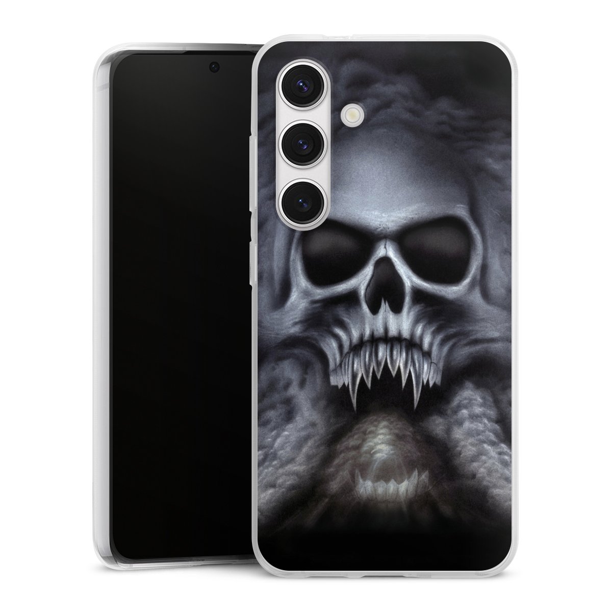 Galaxy S24 Handy Silikon Hülle Case transparent Handyhülle Totenkopf Skull Silikon Case