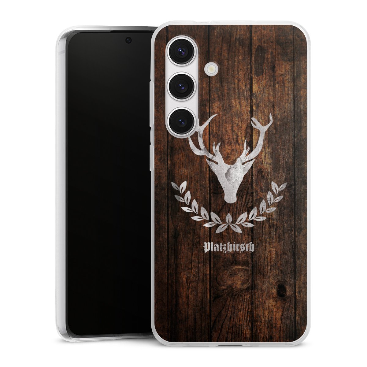 Galaxy S24 Handy Silikon Hülle Case transparent Handyhülle Deer Wood Wooden Look Silikon Case