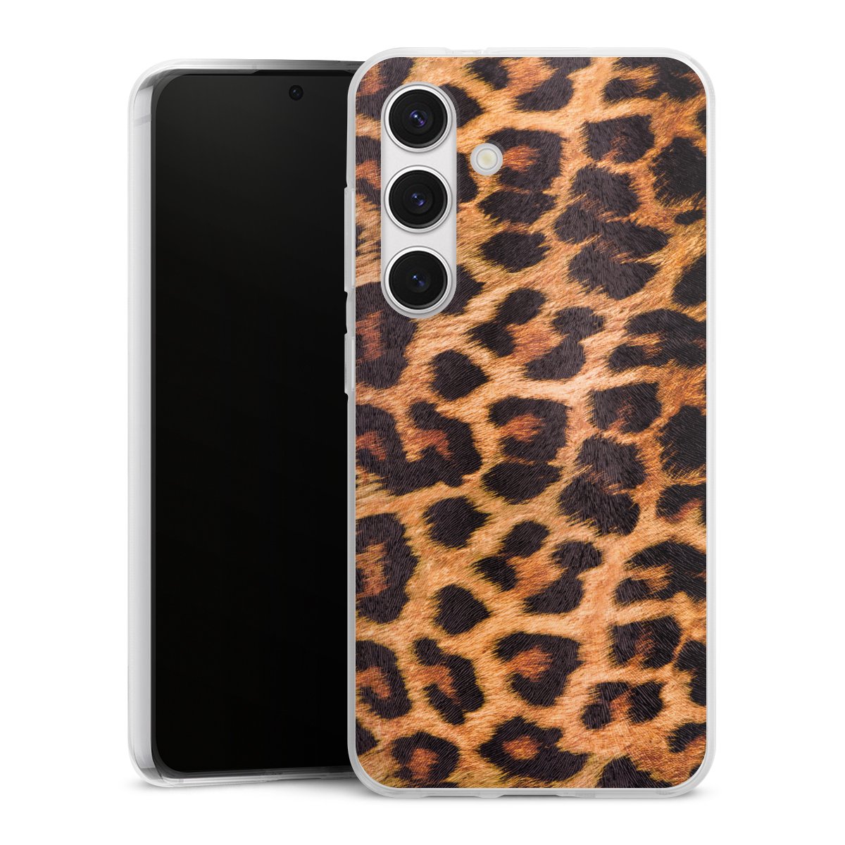 Galaxy S24 Handy Silikon Hülle Case transparent Handyhülle Animal Print Leopard Fur Silikon Case