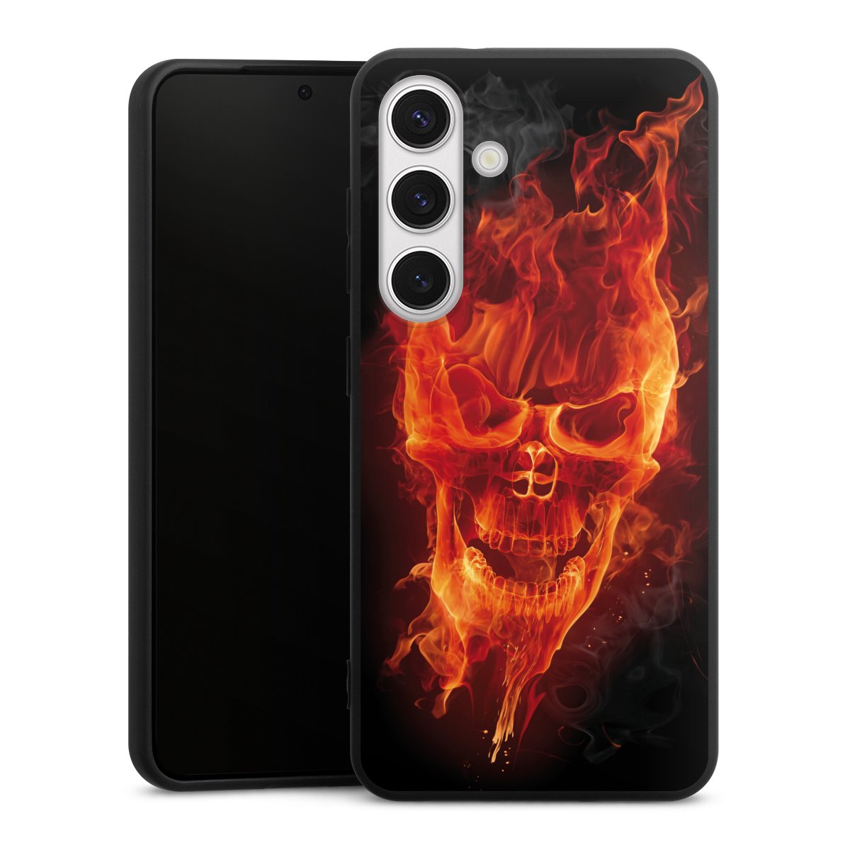 Galaxy S24 Handy Premium Silikon Hülle Handyhülle schwarz Case Totenkopf Skull Fire Silikon Premium Case