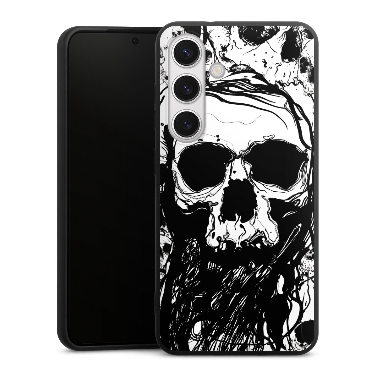 Galaxy S24 Handy Premium Silikon Hülle Handyhülle schwarz Case Totenkopf Halloween Silikon Premium Case