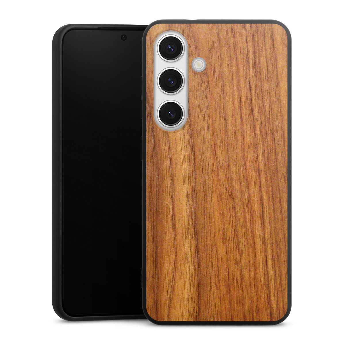 Galaxy S24 Handy Premium Silikon Hülle Handyhülle schwarz Case Wood Larch Wooden Look Silikon Premium Case