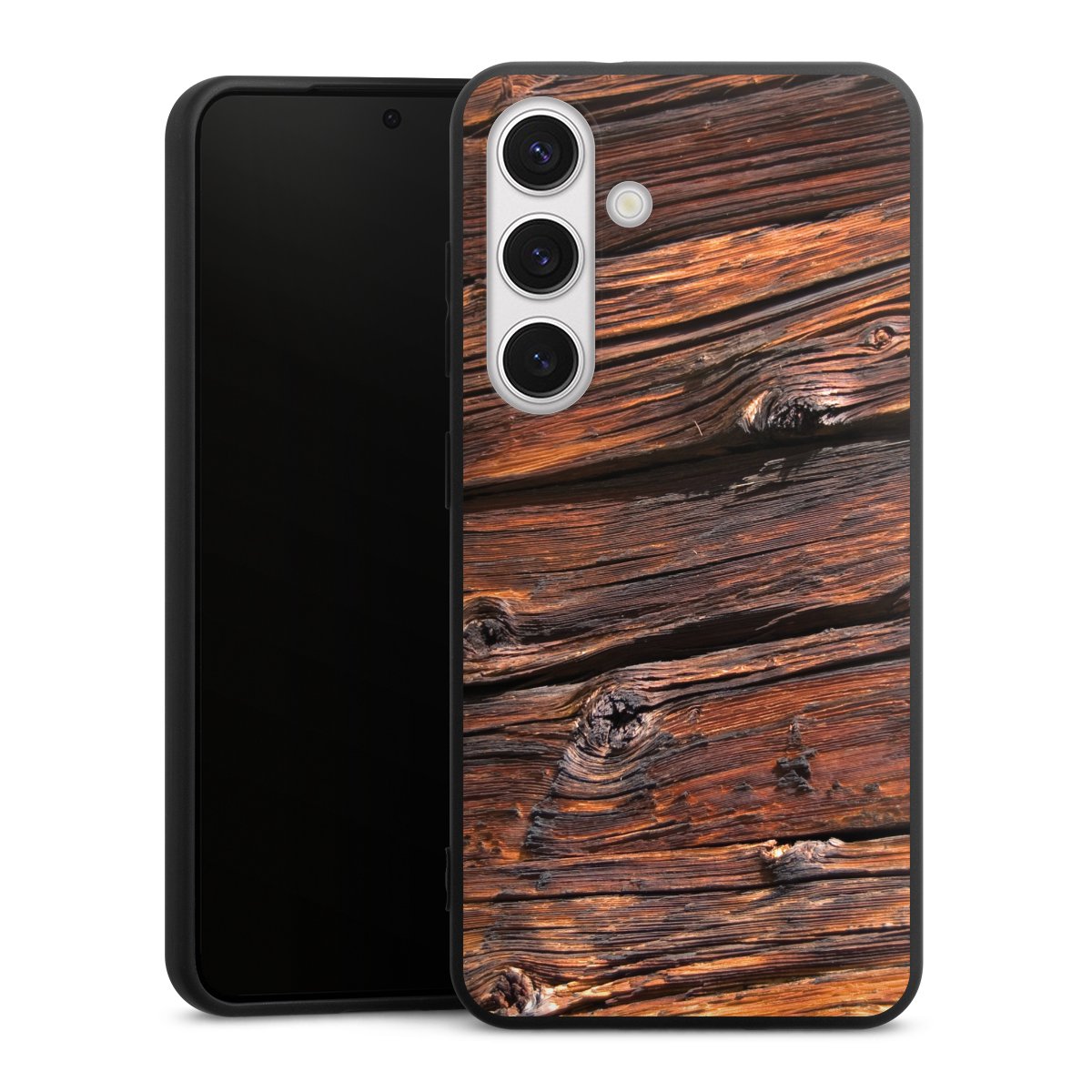 Galaxy S24 Handy Premium Silikon Hülle Handyhülle schwarz Case Beams Wooden Look Wood Silikon Premium Case