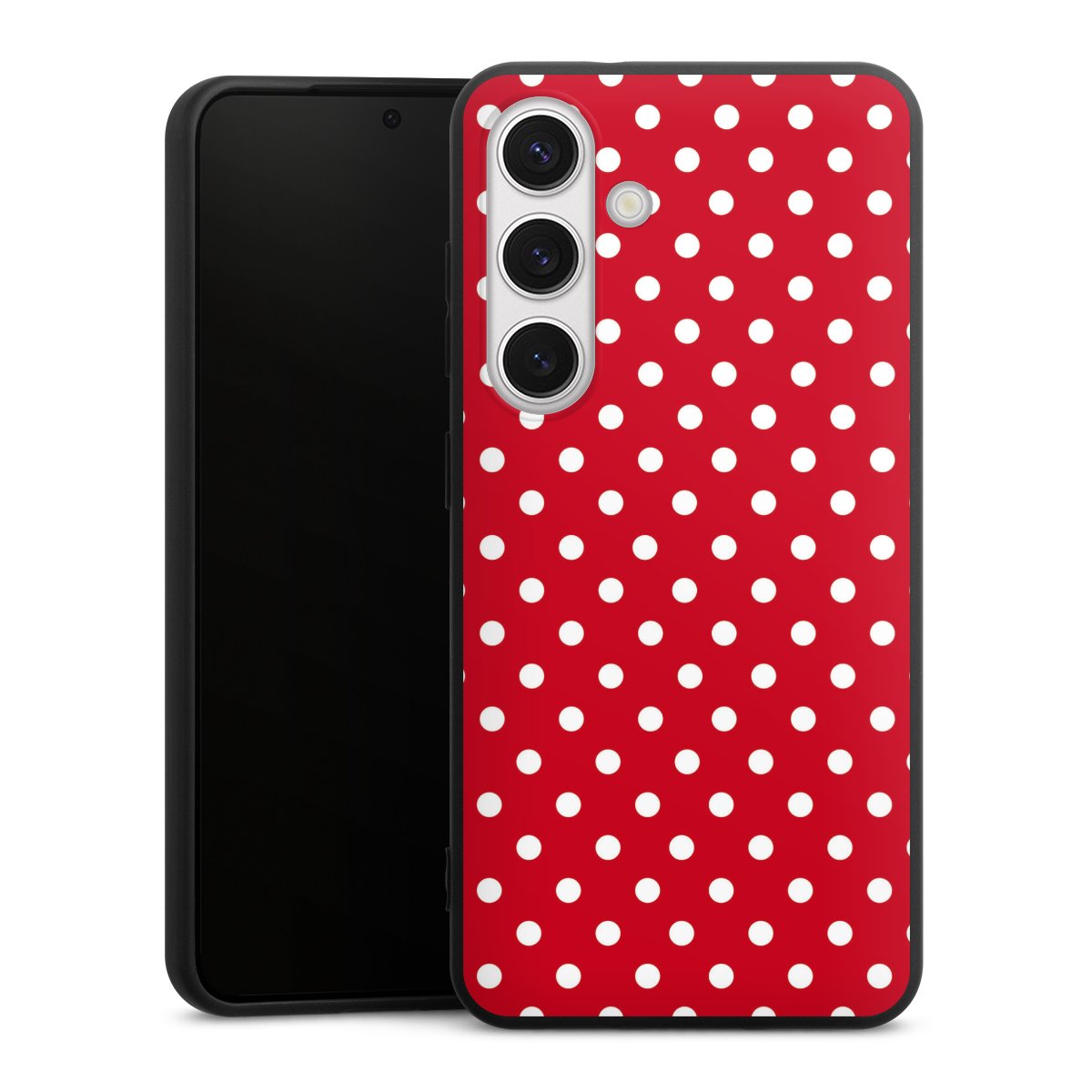 Galaxy S24 Handy Premium Silikon Hülle Handyhülle schwarz Case Points Polka Dots Retro Silikon Premium Case