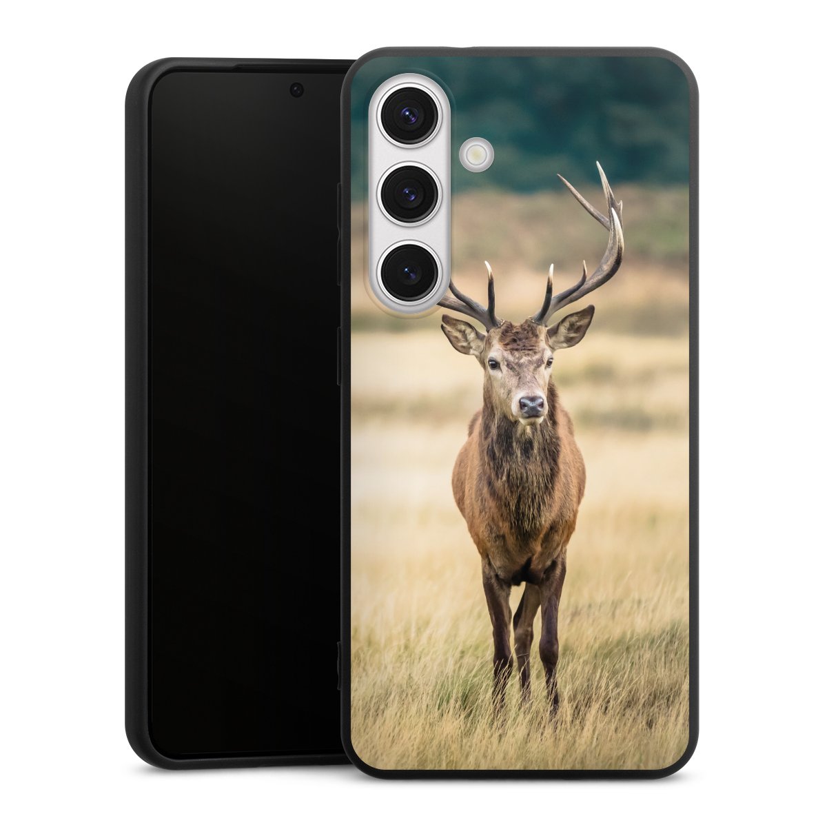 Galaxy S24 Handy Premium Silikon Hülle Handyhülle schwarz Case Deer Meadow Forrest Silikon Premium Case