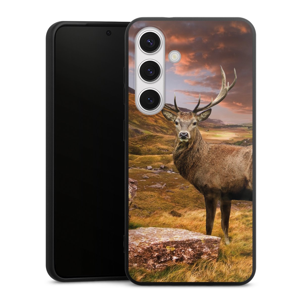 Galaxy S24 Handy Premium Silikon Hülle Handyhülle schwarz Case Meadow Mountain Deer Silikon Premium Case