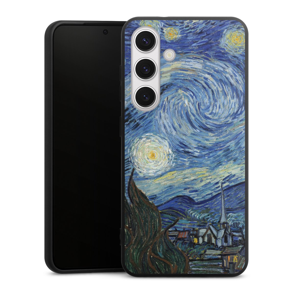 Galaxy S24 Handy Premium Silikon Hülle Handyhülle schwarz Case The Starry Night Kunst Vincent Van Gogh Silikon Premium Case