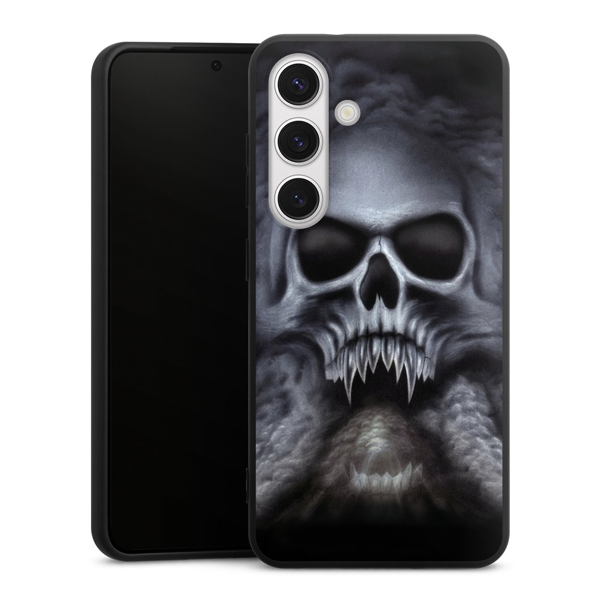 Galaxy S24 Handy Premium Silikon Hülle Handyhülle schwarz Case Totenkopf Skull Silikon Premium Case