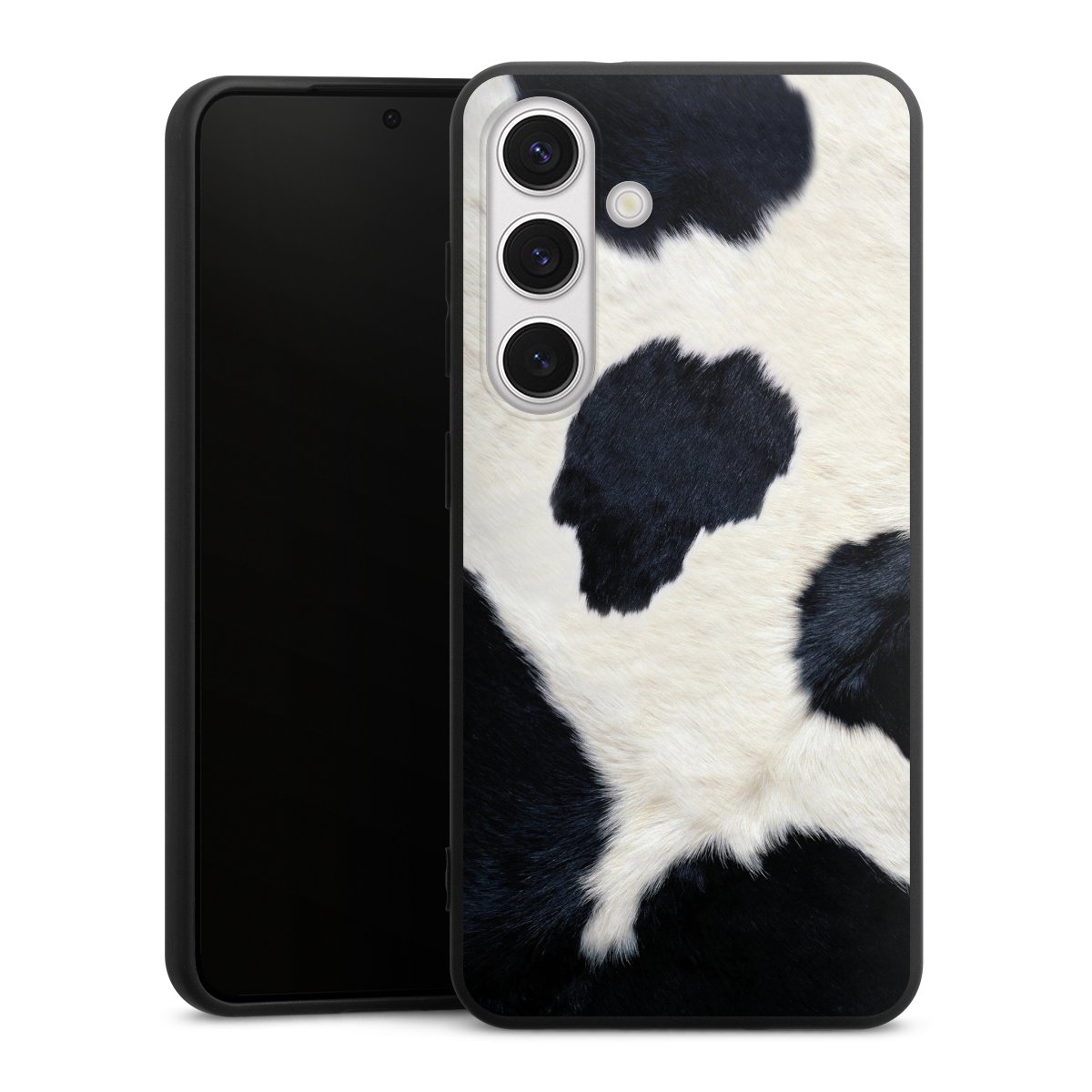 Galaxy S24 Handy Premium Silikon Hülle Handyhülle schwarz Case Animal Look Animal Print Cow Skin Silikon Premium Case