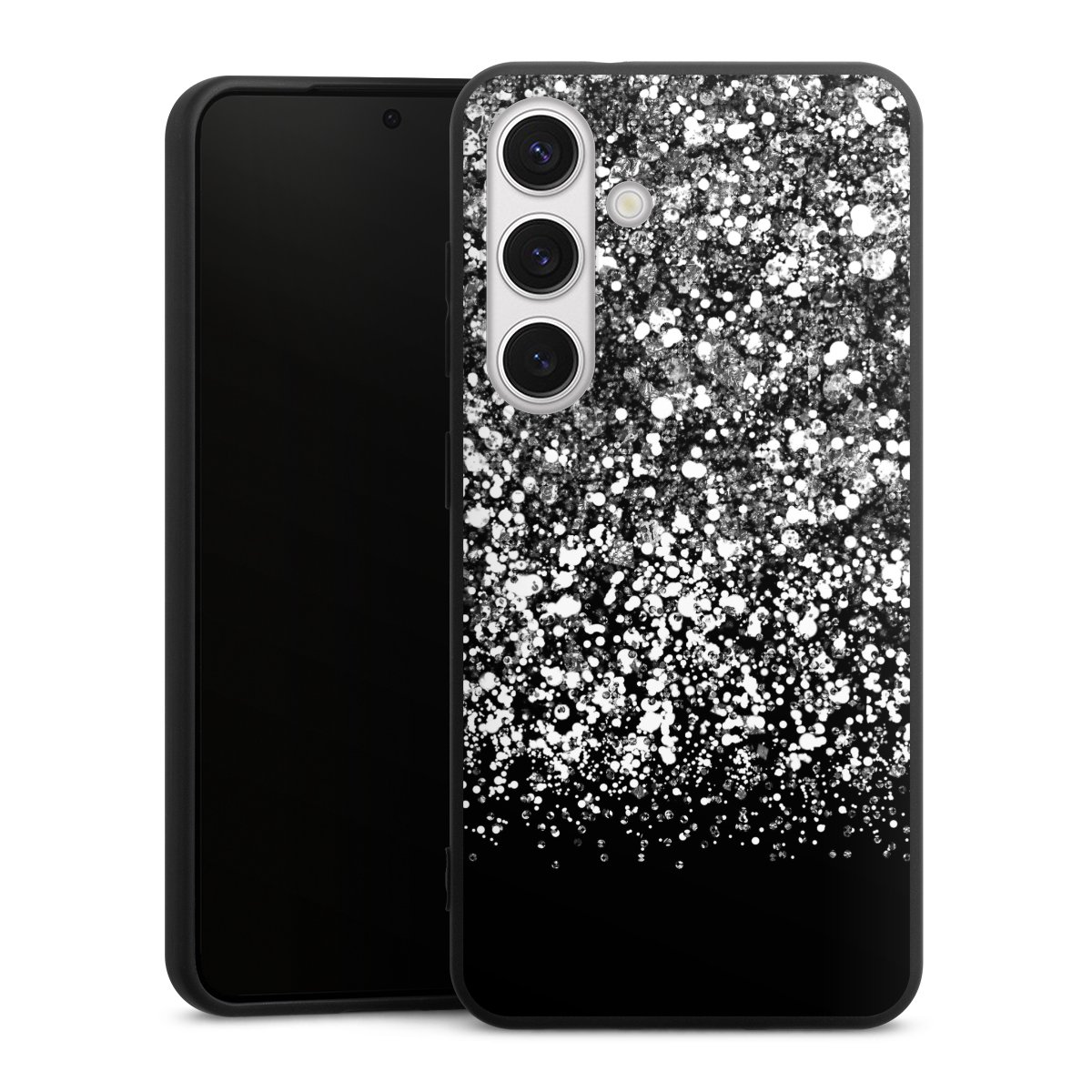 Galaxy S24 Handy Premium Silikon Hülle Handyhülle schwarz Case Glitzer Snowflake Muster Silikon Premium Case