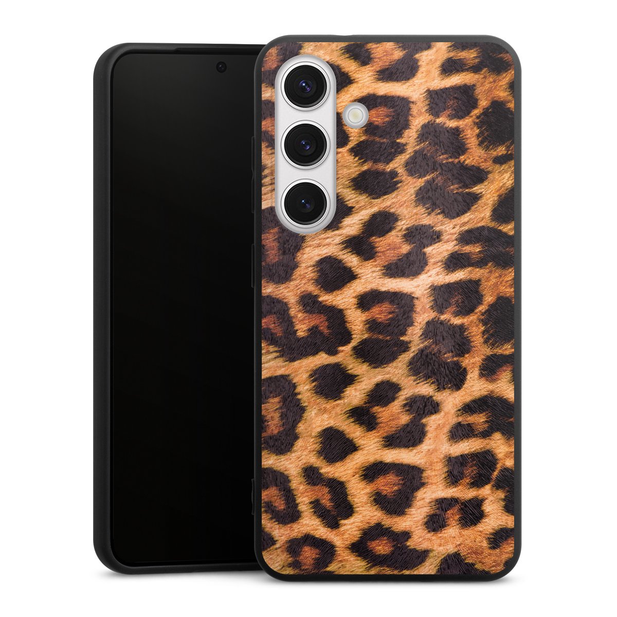 Galaxy S24 Handy Premium Silikon Hülle Handyhülle schwarz Case Animal Print Leopard Fur Silikon Premium Case