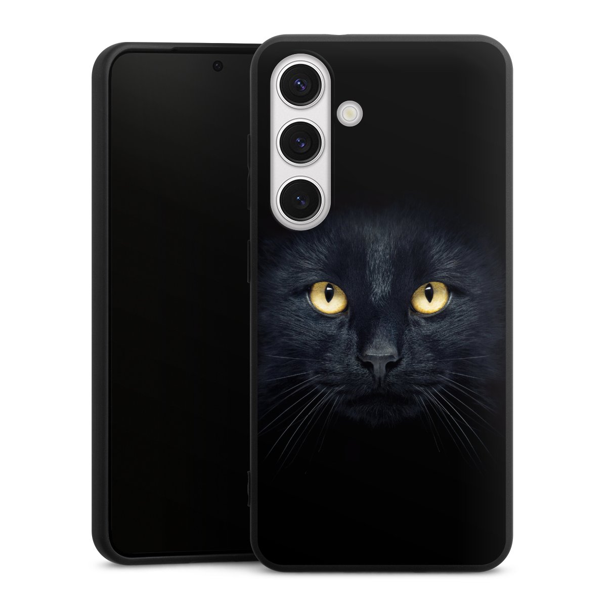 Galaxy S24 Handy Premium Silikon Hülle Handyhülle schwarz Case Eye Cat Black Silikon Premium Case