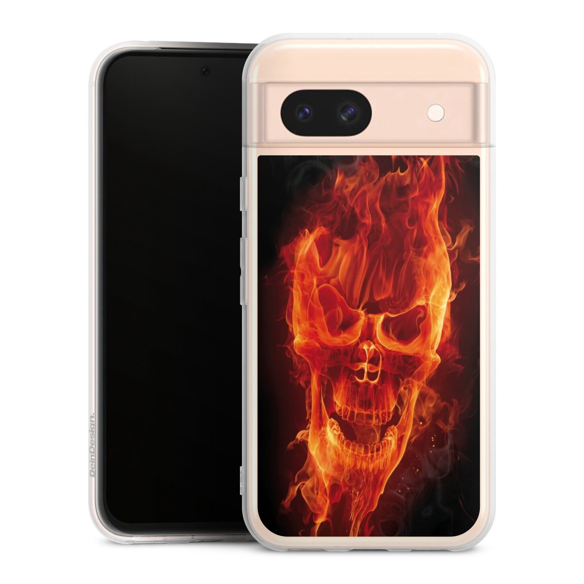 Google Pixel 8a Handy Silikon Hülle Case transparent Handyhülle Totenkopf Skull Fire Silikon Case