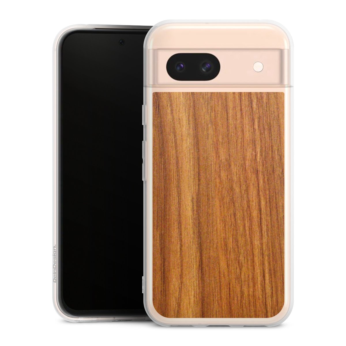 Google Pixel 8a Handy Silikon Hülle Case transparent Handyhülle Wood Larch Wooden Look Silikon Case