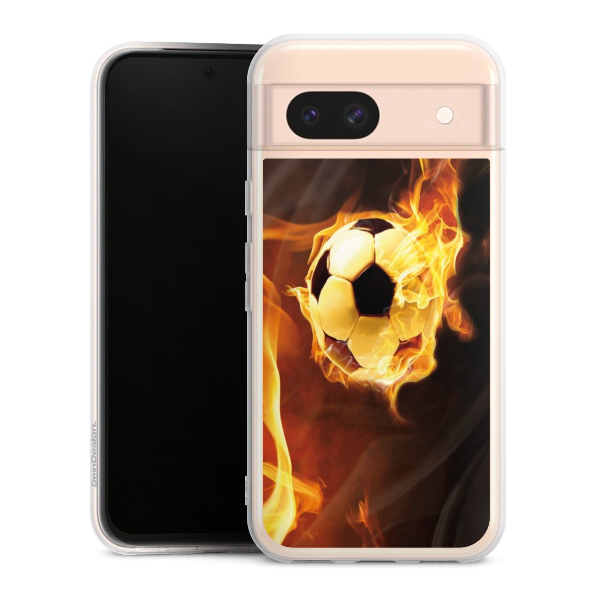 Google Pixel 8a Handy Silikon Hülle Case transparent Handyhülle Ball Fire Soccer Silikon Case