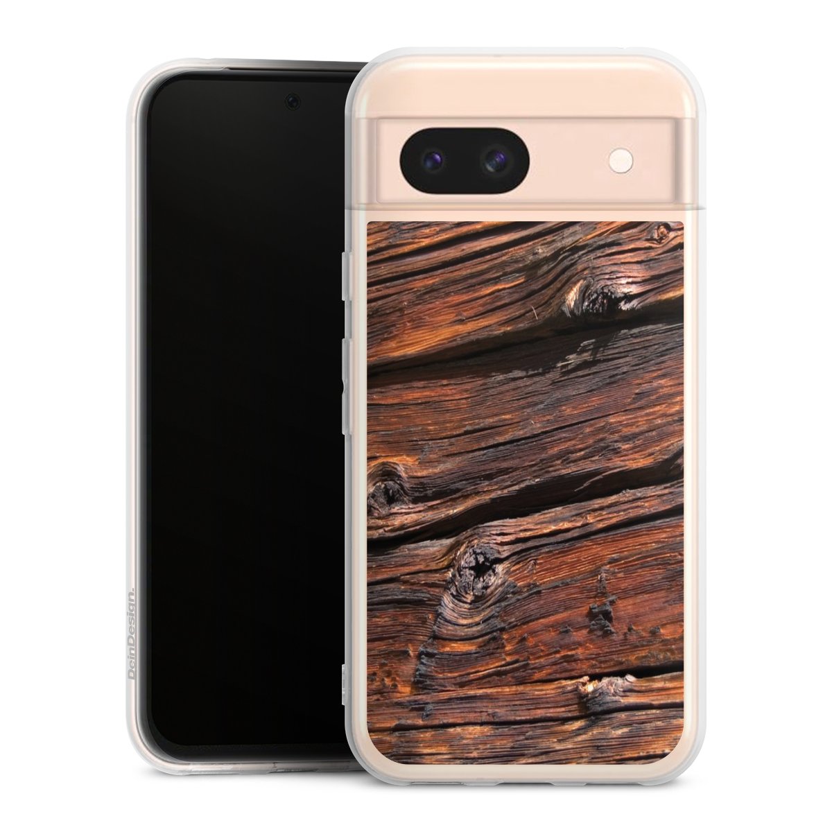 Google Pixel 8a Handy Silikon Hülle Case transparent Handyhülle Beams Wooden Look Wood Silikon Case