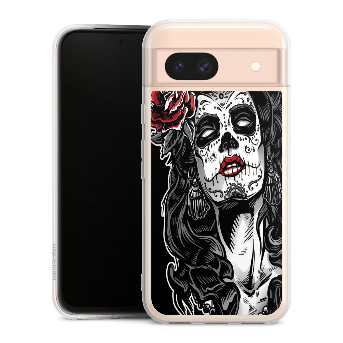 Google Pixel 8a Handy Silikon Hülle Case transparent Handyhülle Totenkopf Día De Los Muertos Rock 'N' Roll Silikon Case