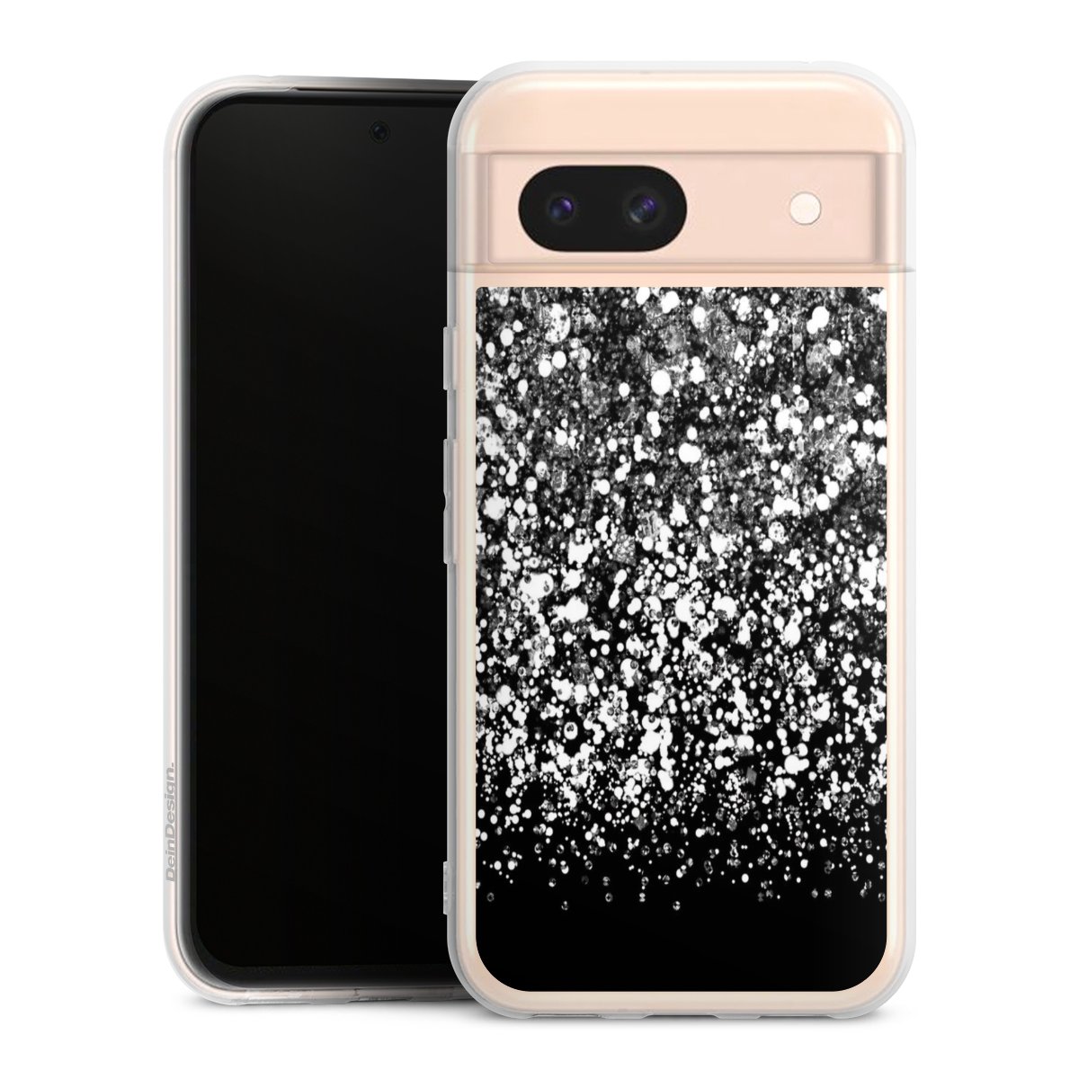 Google Pixel 8a Handy Silikon Hülle Case transparent Handyhülle Glitzer Snowflake Muster Silikon Case