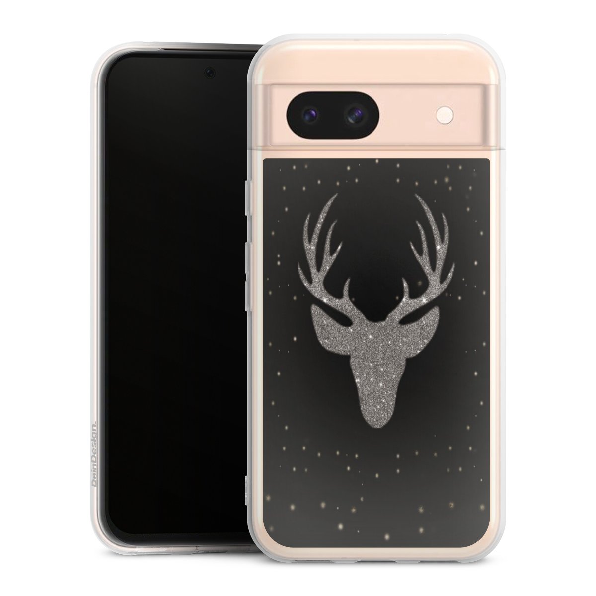 Google Pixel 8a Handy Silikon Hülle Case transparent Handyhülle Winter Deer Glitzer Silikon Case