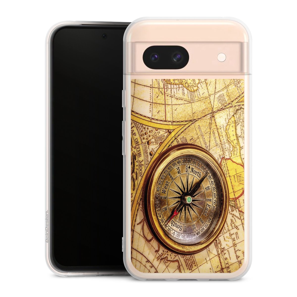 Google Pixel 8a Handy Silikon Hülle Case transparent Handyhülle World Map Map Compass Silikon Case