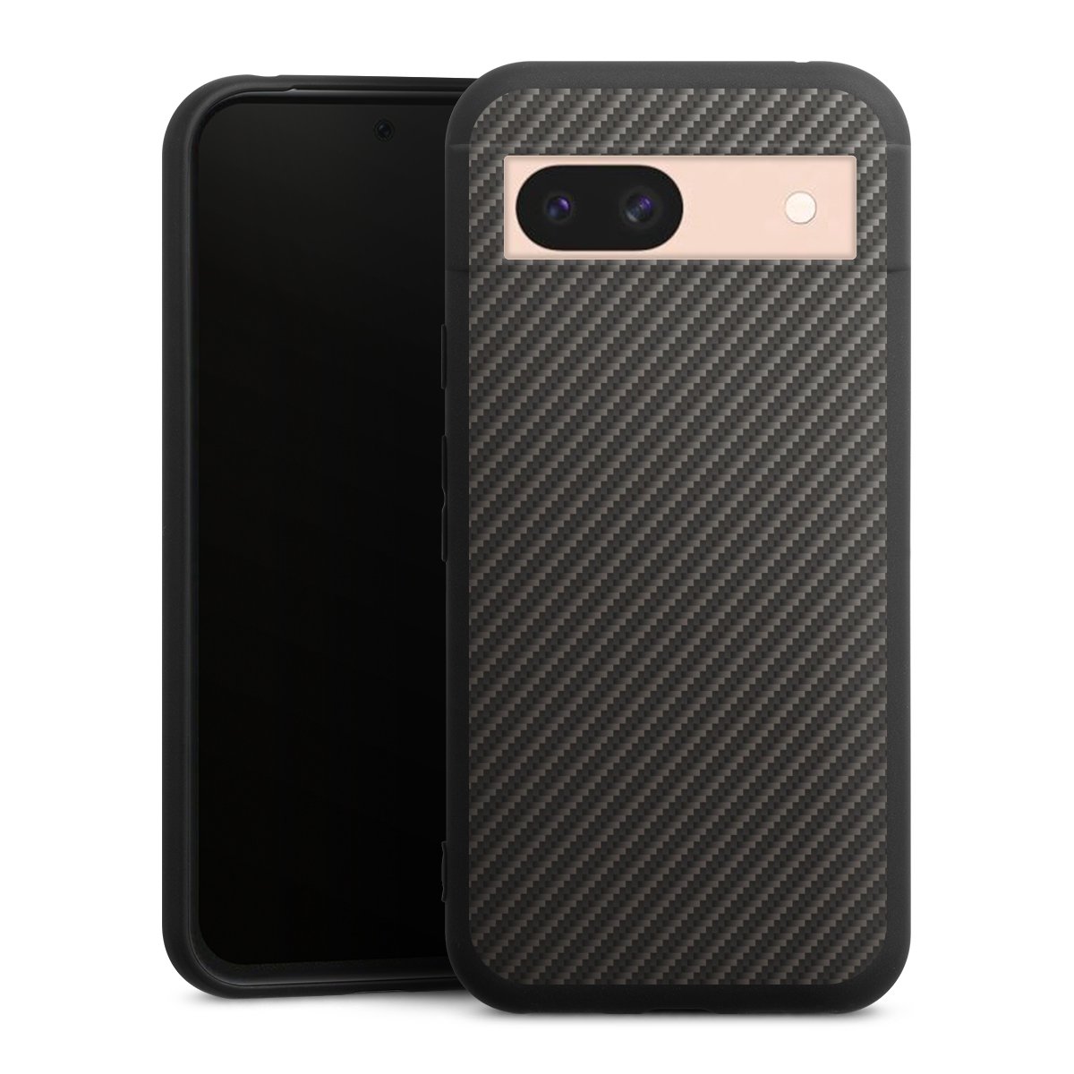 Google Pixel 8a Handy Premium Silikon Hülle Handyhülle schwarz Case Metallic Look Carbon Muster Silikon Premium Case