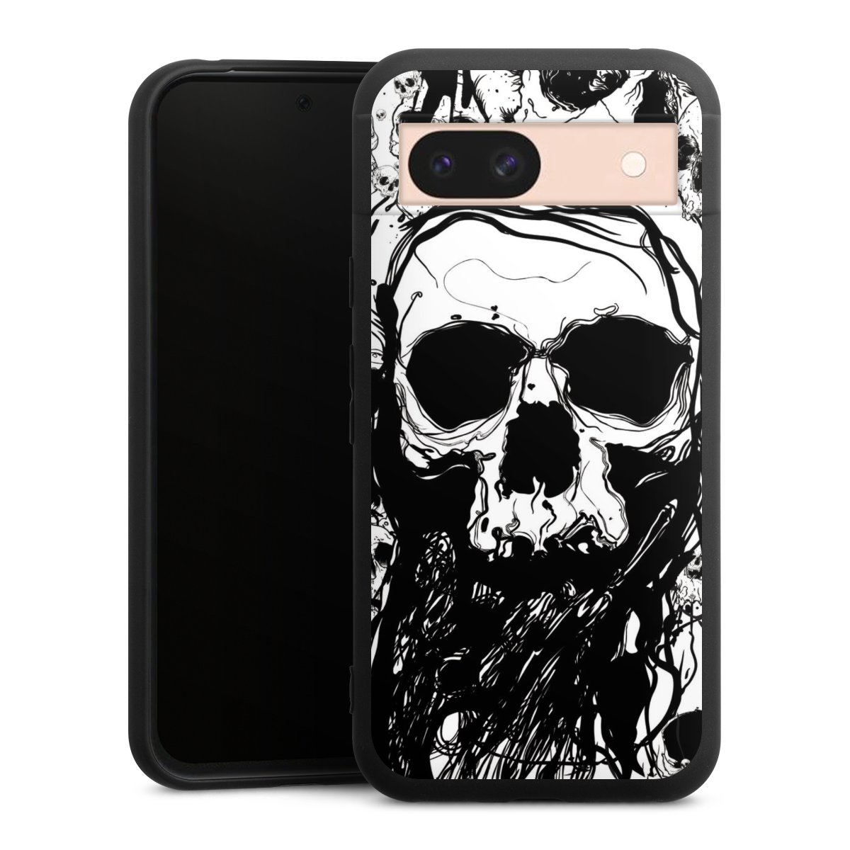 Google Pixel 8a Handy Premium Silikon Hülle Handyhülle schwarz Case Totenkopf Halloween Silikon Premium Case