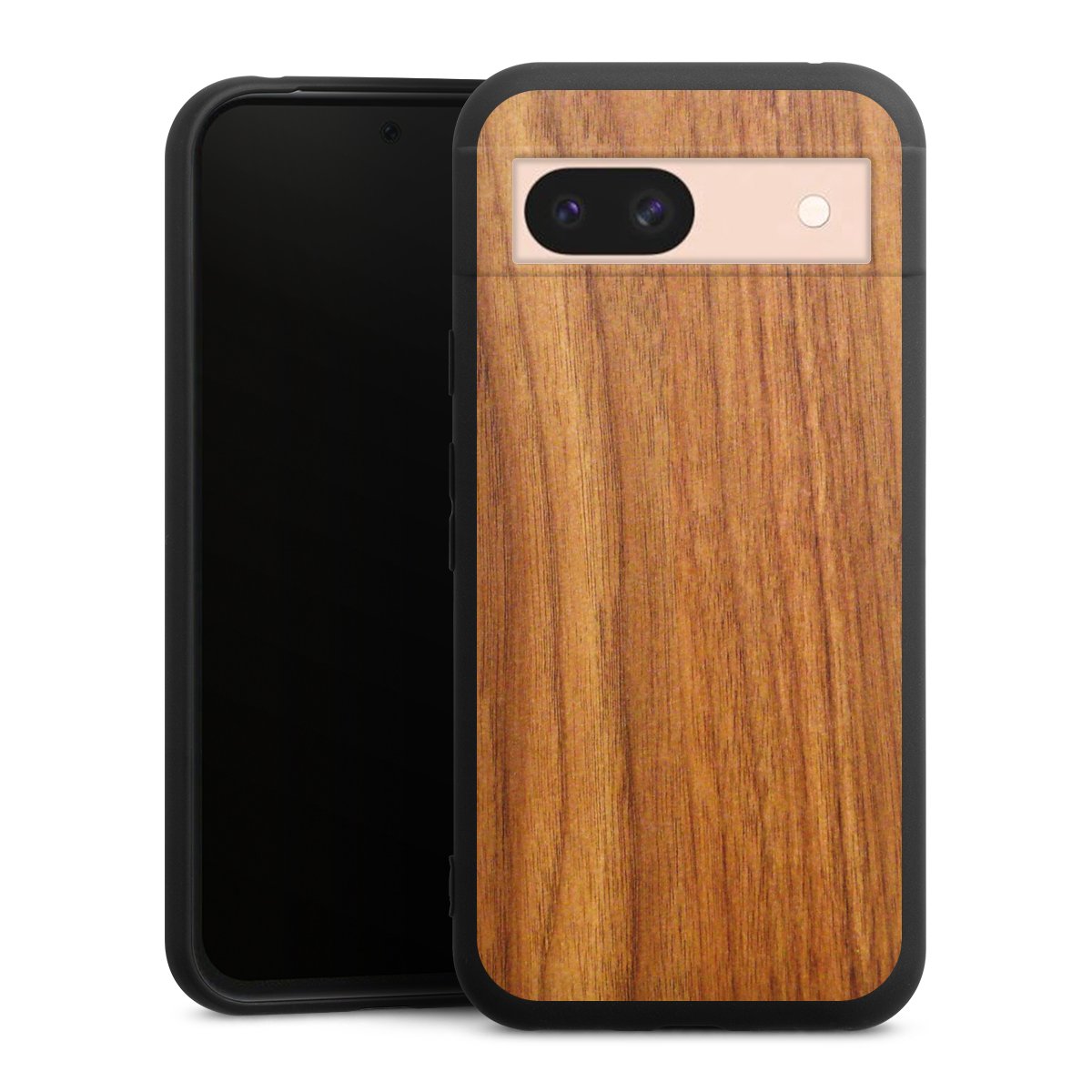 Google Pixel 8a Handy Premium Silikon Hülle Handyhülle schwarz Case Wood Larch Wooden Look Silikon Premium Case