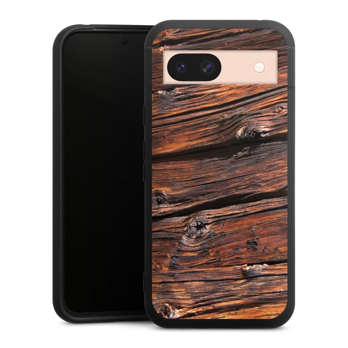 Google Pixel 8a Handy Premium Silikon Hülle Handyhülle schwarz Case Beams Wooden Look Wood Silikon Premium Case