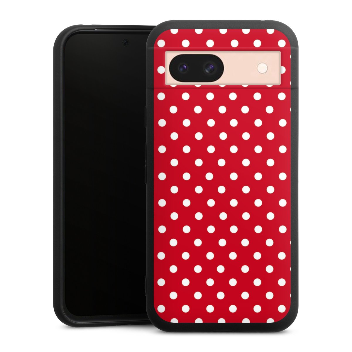 Google Pixel 8a Handy Premium Silikon Hülle Handyhülle schwarz Case Points Polka Dots Retro Silikon Premium Case